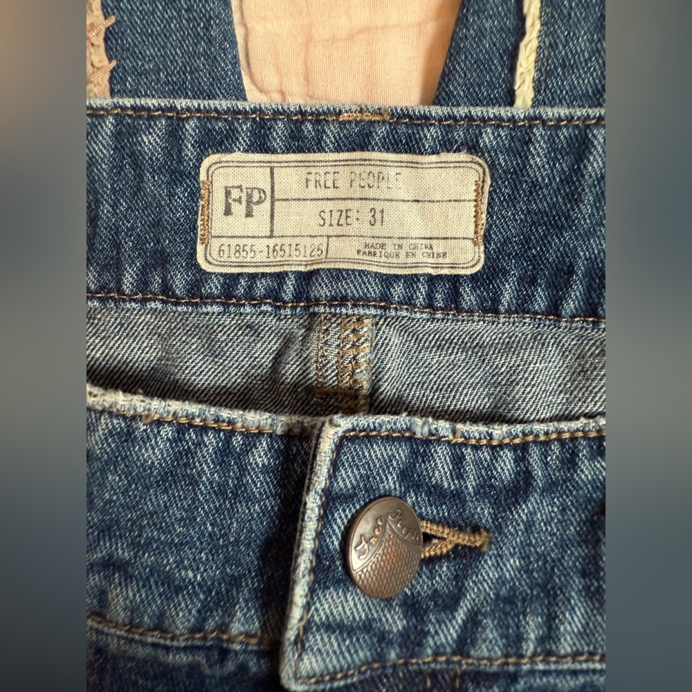 Free People Patchwork Plaid Tapestry Distressed Blue Jeans Boho Frayed Grunge - Picture 6 of 9
